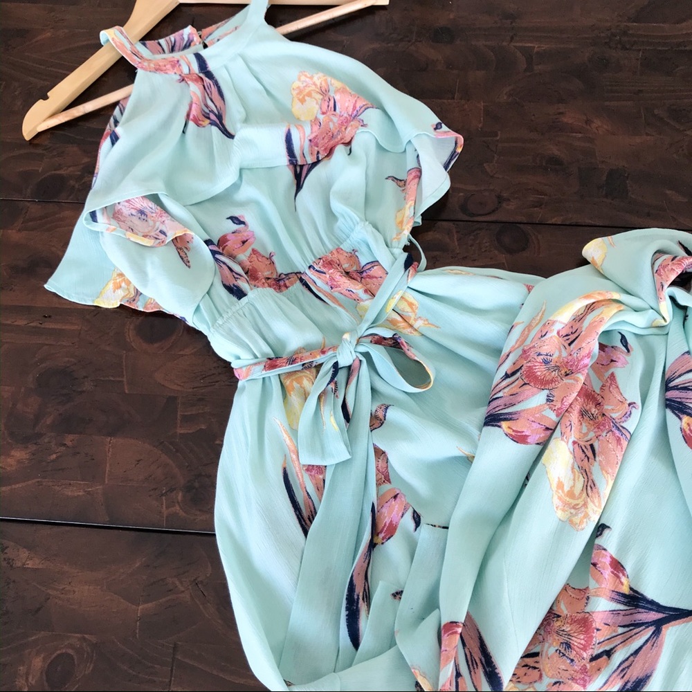 /SINCERELY/ Mint Floral Asymmetric Hem Dress - Picture 4 of 4